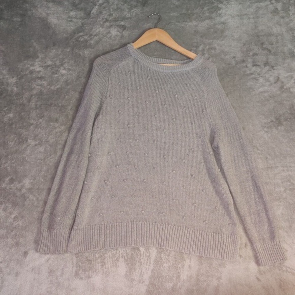 Old Navy Sweater Women's Large Gray Tight Knit Pullover Solid Crew Neck